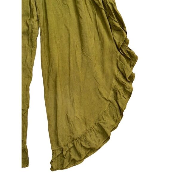 Henna store Green Wide-Leg Ruffle Split Skirt Pants Elastic Waistband O/S - Picture 10 of 16